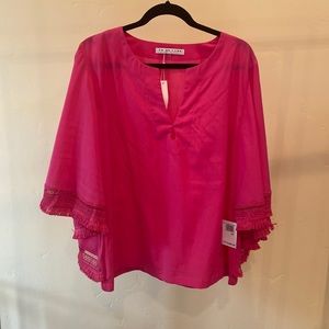 NWT Trina Turk Hot pink blouse, crochet & fringe details in the sleeves. Size XL